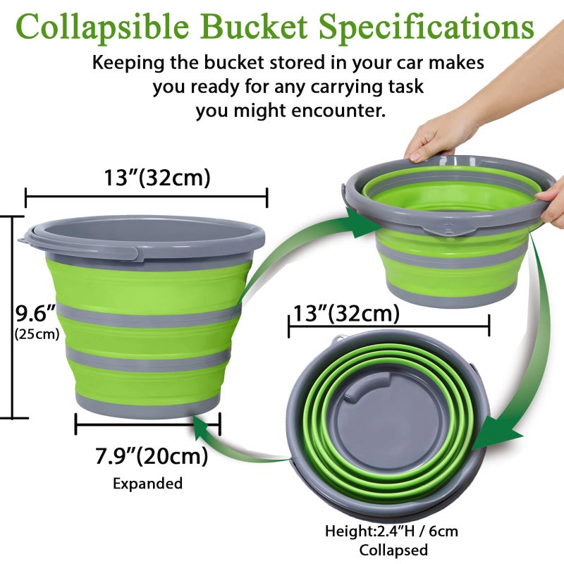 GreatCool Collapsible Bucket with 3-in-1 Car Wash Mitt, Coral Velvet + Weave + Chenille Microfiber Glove Sponge, 10L (2.6 Gallon) Portable Folding Basin Pail for Household Cleaning - Image 4